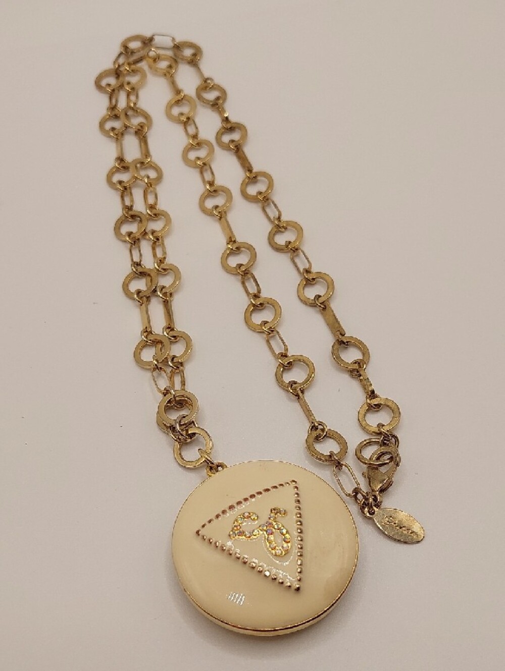 GUESS Blingy AB Gold-Tone Long Pendant Necklace with Cream Enamel Locket - Picture 12 of 14